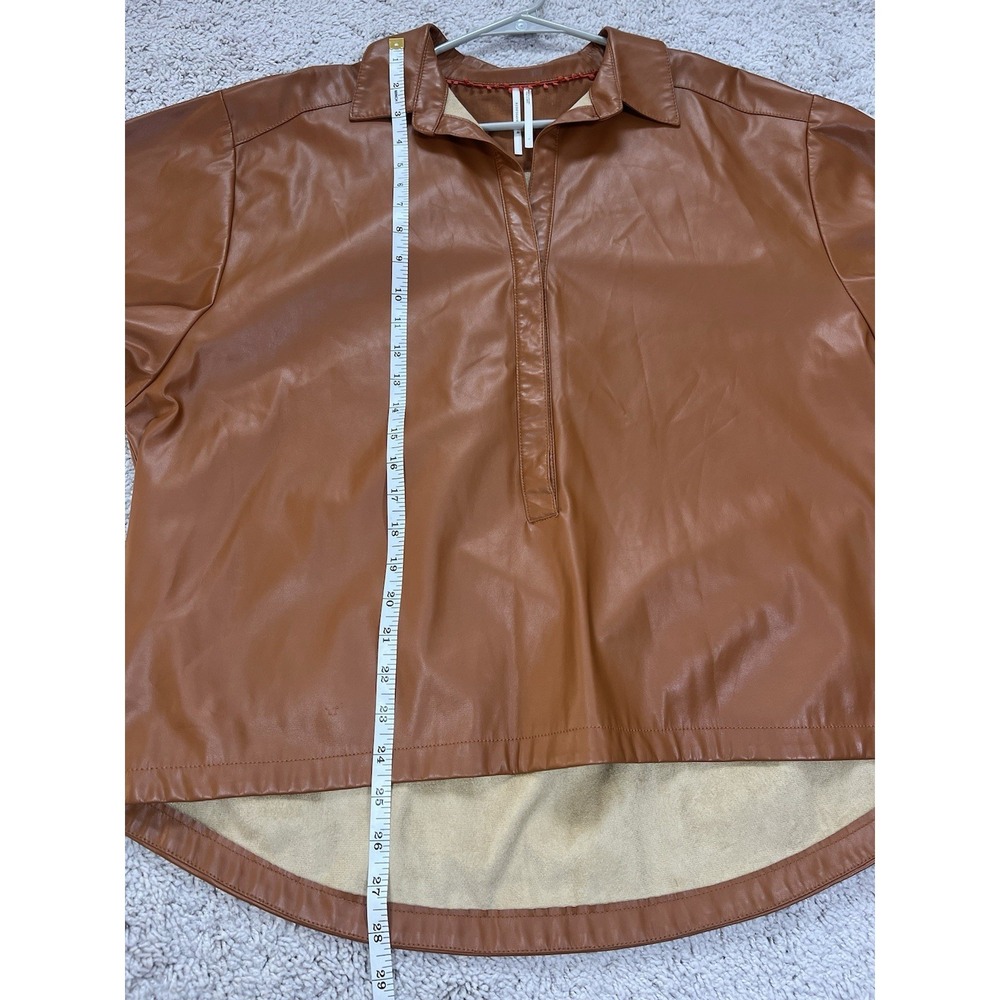 Anthropologie‎ Faux Leather Oversized Button Down Shirt Size Large Cedar Brown - Picture 4 of 7